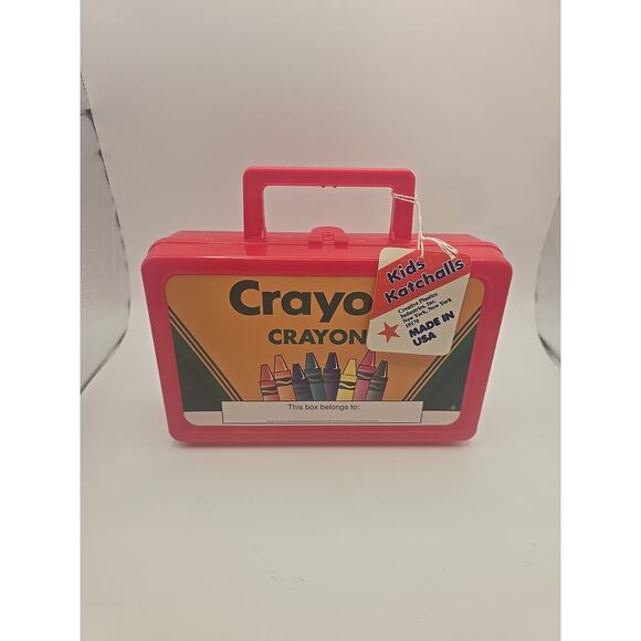 Vtg 90s Crayola Crayons Plastic Crayon School Box Handle Paper Label Red - Picture 1 of 3